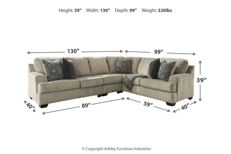 Bovarian Stone 3-Piece Sectional with Ottoman -  Ashley - Lara Furniture
