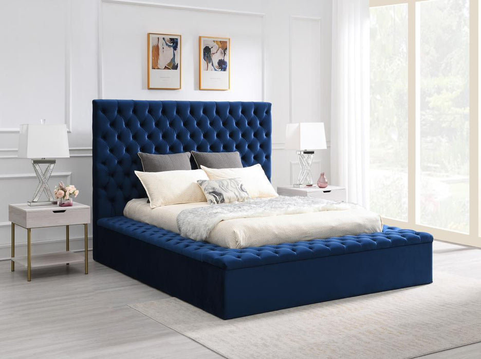 Blizz Blue Velvet Queen Storage Platform Bed