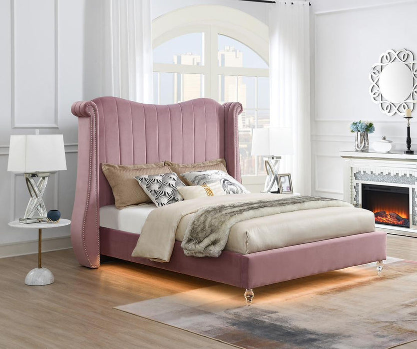 Flora Pink Velvet King Upholstered Bed