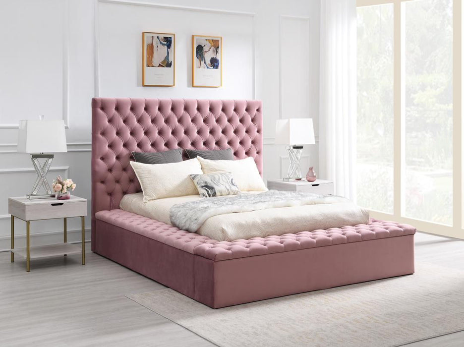 Blizz Pink Velvet Queen Storage Platform Bed