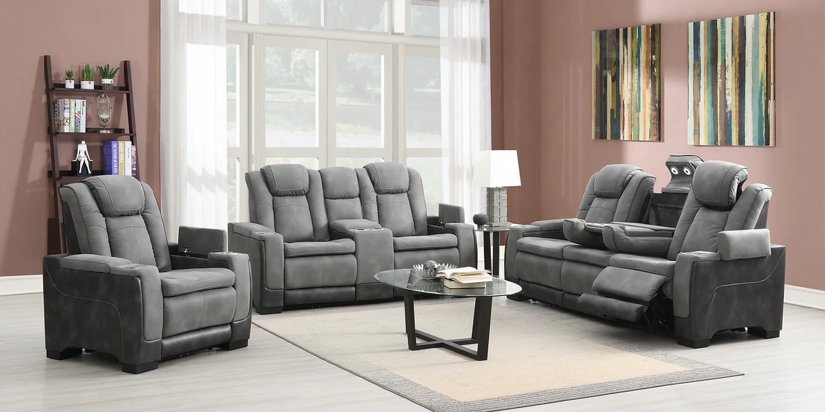 ラクレコ EXCLUSIVE] Next-Arcadia Gray Power Reclining Living Room Set