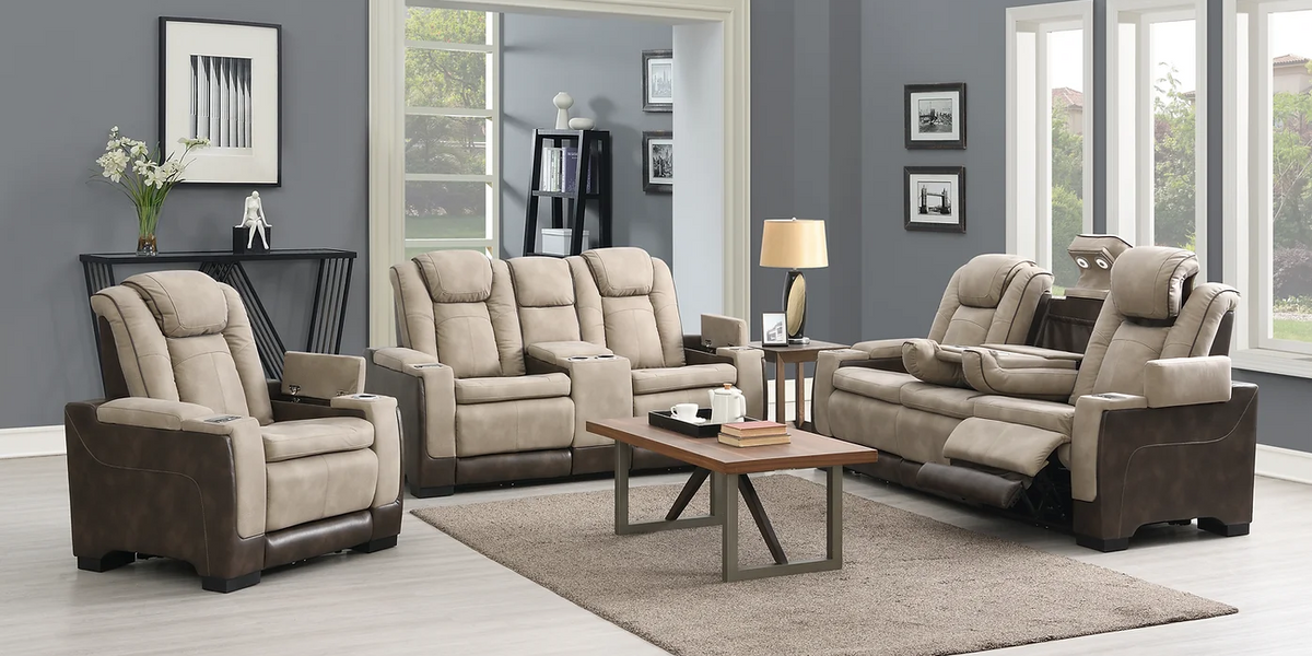 ラクレコ EXCLUSIVE] Next-Arcadia Brown Power Reclining Living Room Set