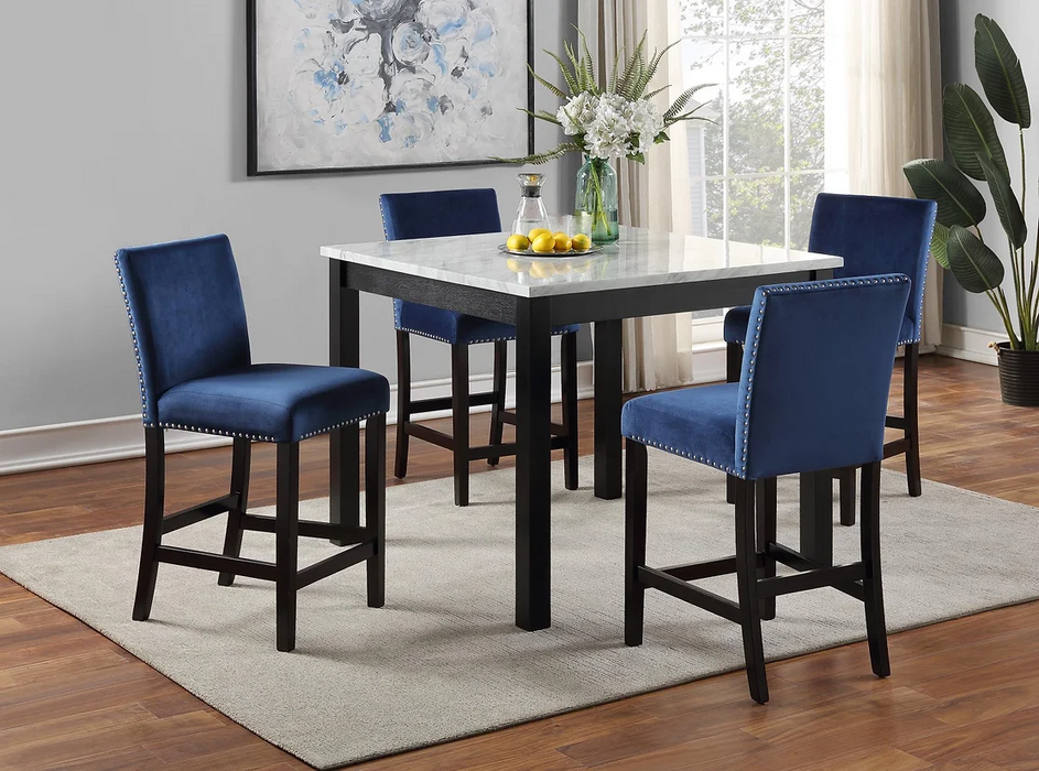 Leo White/Blue 5 Piece Counter Height Dining Room Set