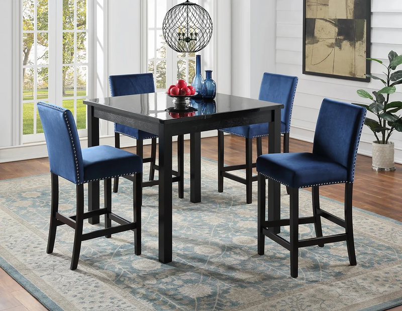 Leo Black/Blue 5 Piece  Counter Height Dining Room Set