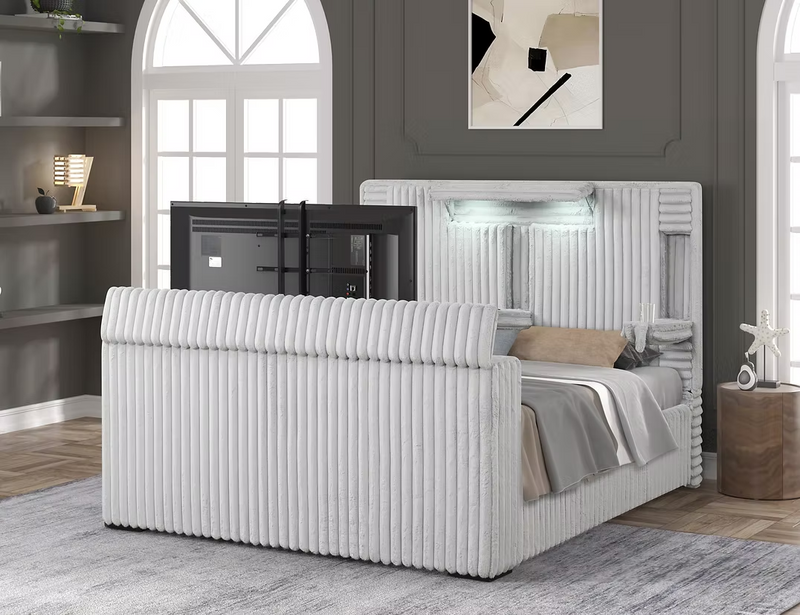 Destiny Gray Curdoroy King TV Platform Bed