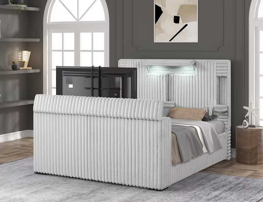 Destiny Gray Curdoroy Queen TV Platform Bed