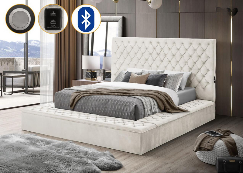 Bliss Square Cream Velvet Queen Storage Platform Bed