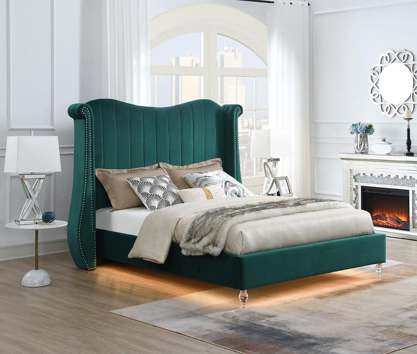 Flora Green Velvet Queen Upholstered Bed