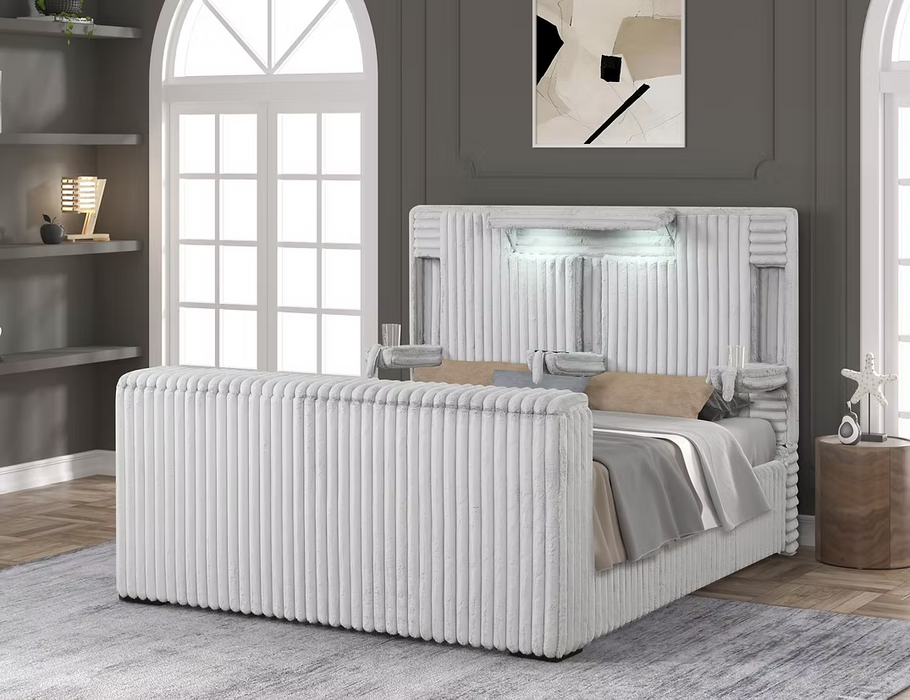 Destiny Gray Curdoroy Queen TV Platform Bed