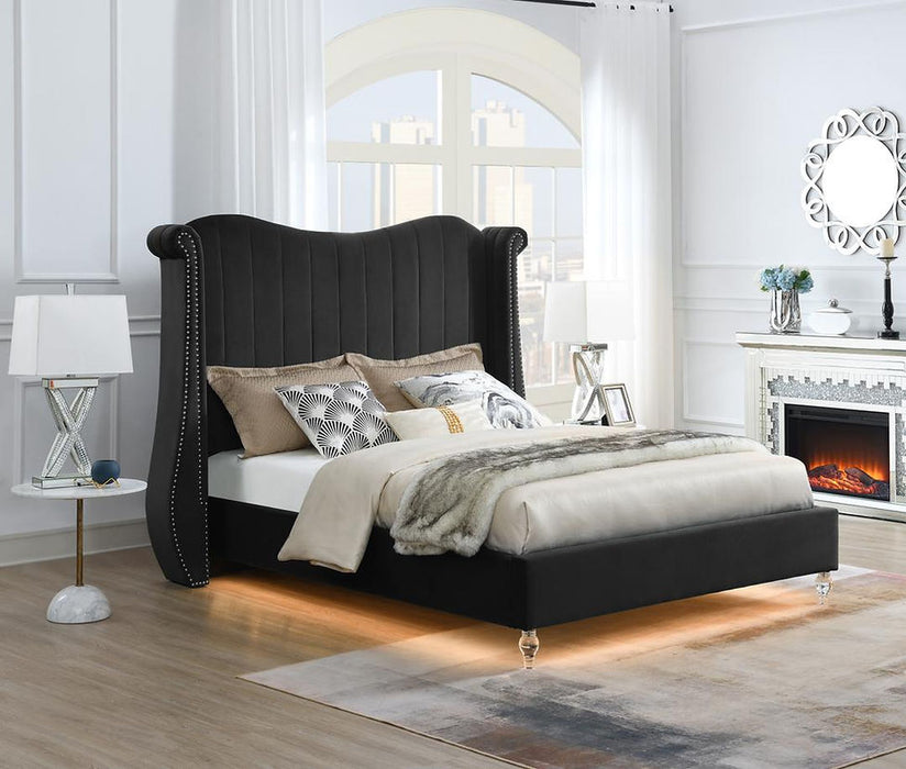Flora Black Velvet King Upholstered Bed