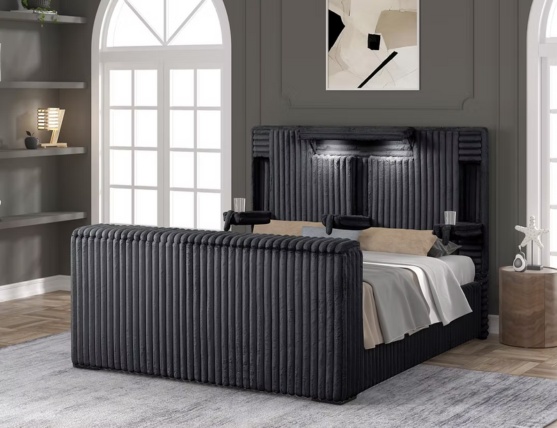 Destiny Black Curdoroy Queen TV Platform Bed