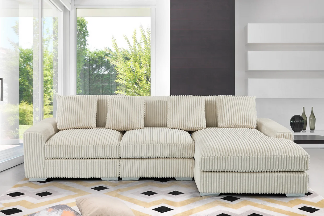 London Cream 3 Piece RAF Sectional With Chaise