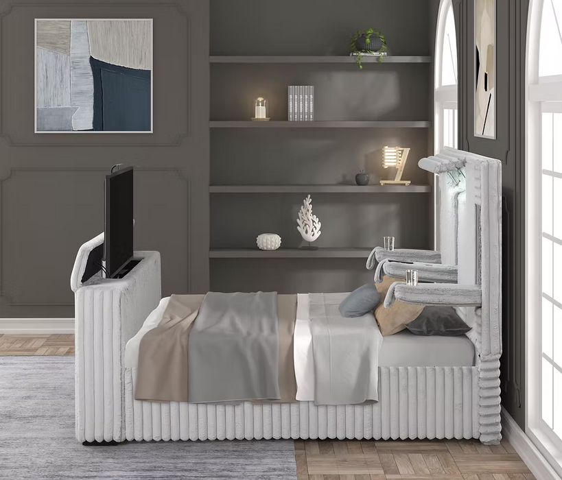 Destiny Gray Curdoroy Queen TV Platform Bed