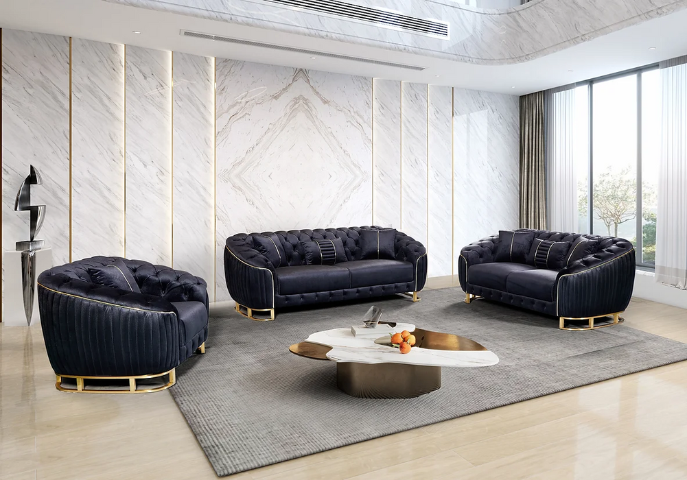 Paris Black Velvet Living Room Set Lara Furniture