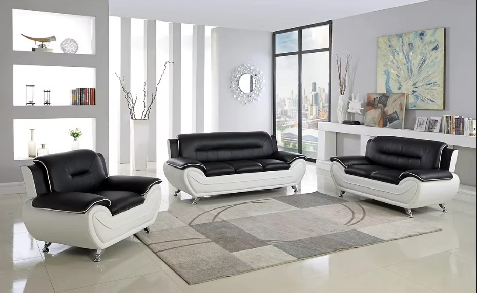 New York Black & White Living Room Set