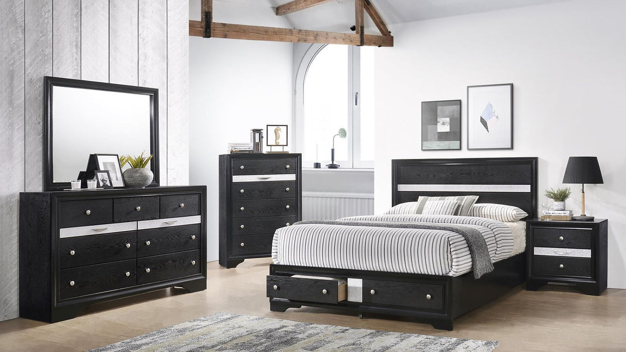 Lubna Black Silver Storage Platform Bedroom Set