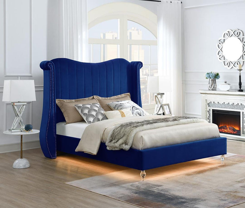 Flora Blue Velvet King Upholstered Bed