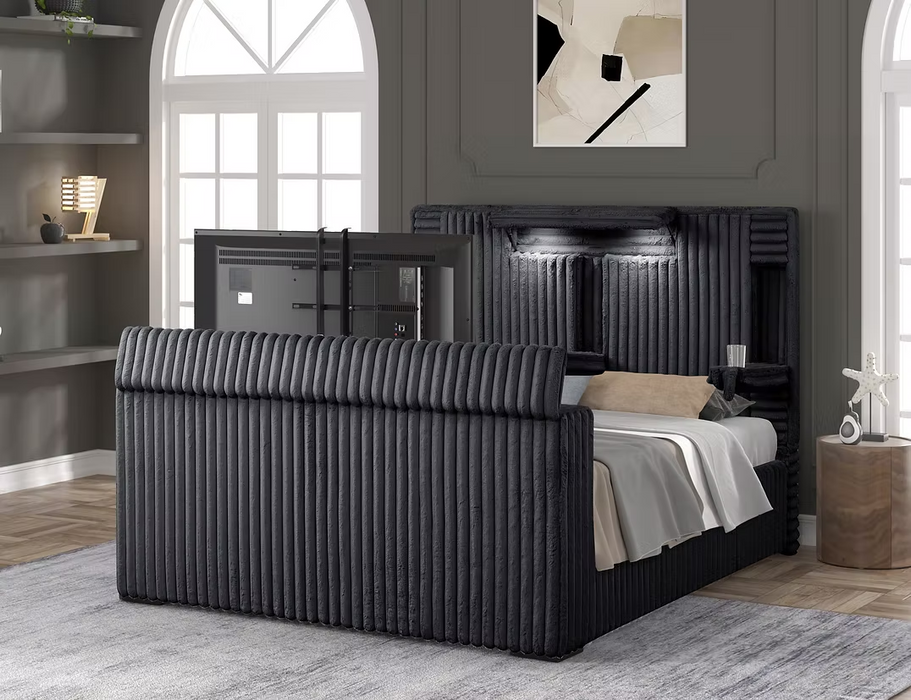 Destiny Black Curdoroy Queen TV Platform Bed