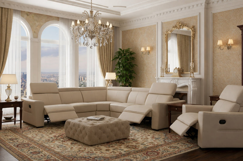 6021 Cream Sectional And Armchair W/ Manual Recliners Set - p14097