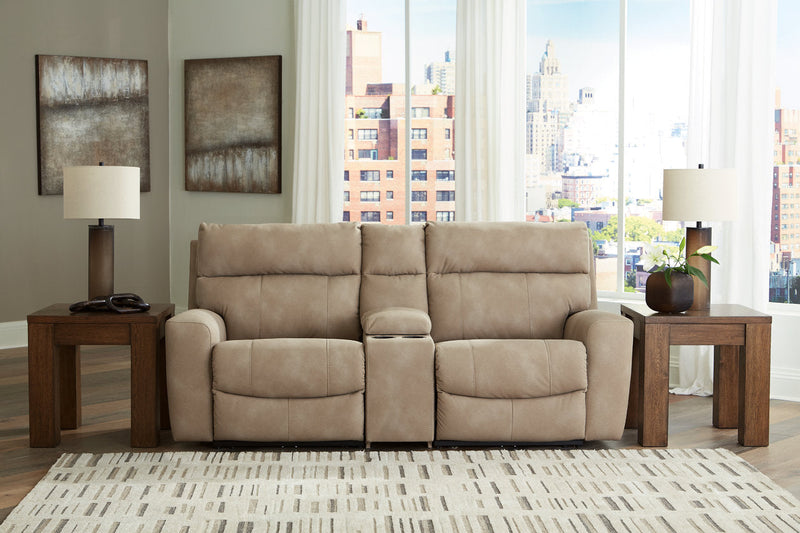 Next-Gen DuraPella Sand 3-Piece Power Reclining Sectional Loveseat with Console -  Ashley - Lara Furniture