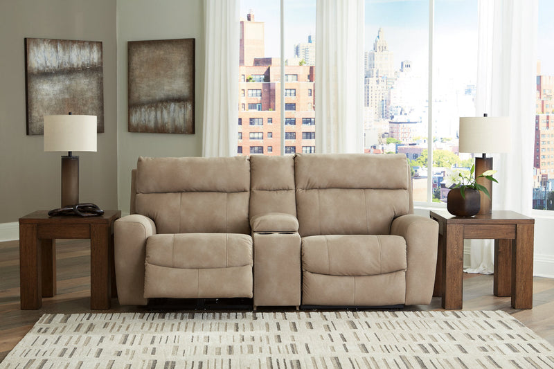 Next-Gen DuraPella Sand 3-Piece Power Reclining Sectional Loveseat with Console -  Ashley - Lara Furniture