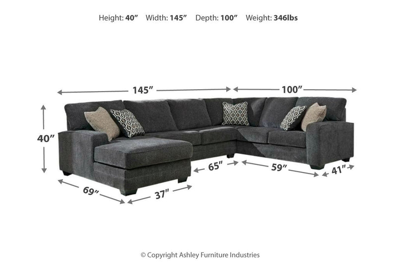 Tracling Slate 3-Piece LAF Chaise Sectional -  Ashley - Lara Furniture