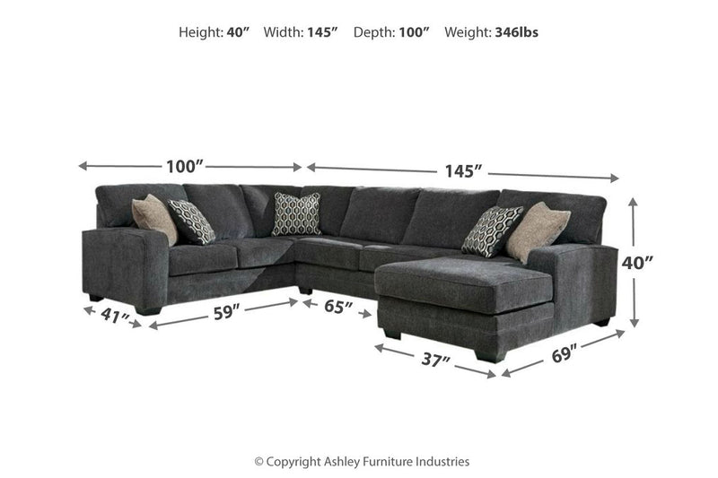 Tracling Slate 3-Piece Sectional with Ottoman -  Ashley - Lara Furniture