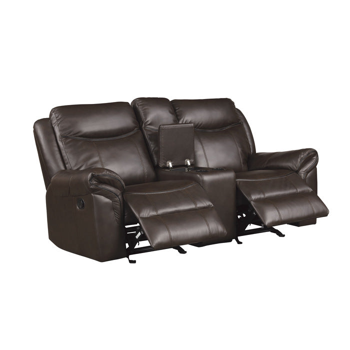 8206BRW-2 Double Glider Reclining Love Seat with Center Console, Receptacles and USB Ports - 8206BRW-2
