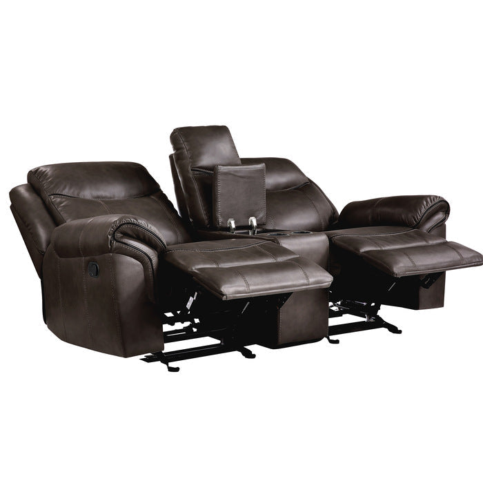 8206BRW-2 Double Glider Reclining Love Seat with Center Console, Receptacles and USB Ports - 8206BRW-2