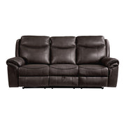 8206BRW-3 Double Reclining Sofa with Center Drop-Down Cup Holders, Receptacles, Hidden Drawer and USB Ports - 8206BRW-3