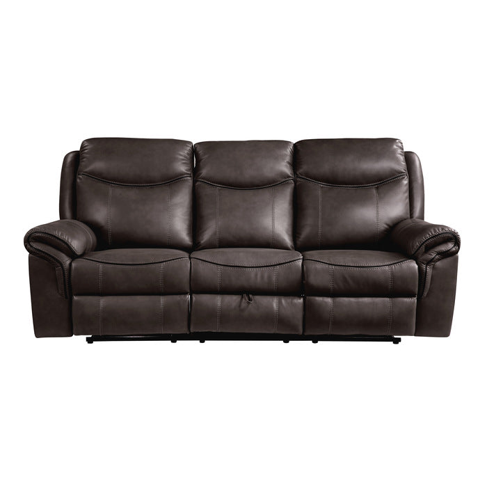 8206BRW-3 Double Reclining Sofa with Center Drop-Down Cup Holders, Receptacles, Hidden Drawer and USB Ports - 8206BRW-3