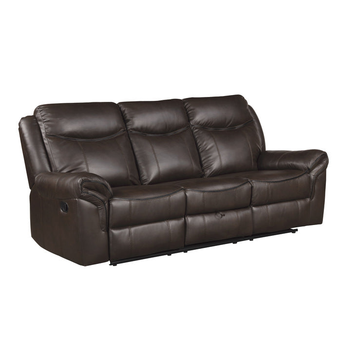 8206BRW-3 Double Reclining Sofa with Center Drop-Down Cup Holders, Receptacles, Hidden Drawer and USB Ports - 8206BRW-3