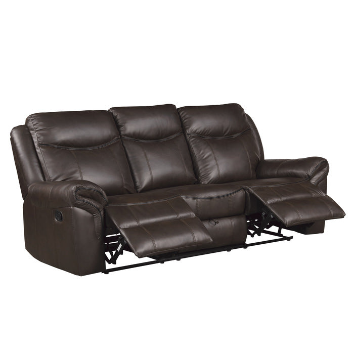 8206BRW-3 Double Reclining Sofa with Center Drop-Down Cup Holders, Receptacles, Hidden Drawer and USB Ports - 8206BRW-3