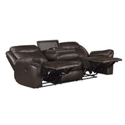 8206BRW-3 Double Reclining Sofa with Center Drop-Down Cup Holders, Receptacles, Hidden Drawer and USB Ports - 8206BRW-3