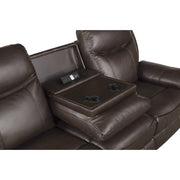 8206BRW-3 Double Reclining Sofa with Center Drop-Down Cup Holders, Receptacles, Hidden Drawer and USB Ports - 8206BRW-3