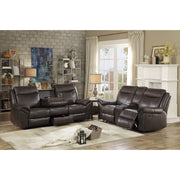 8206BRW-3 Double Reclining Sofa with Center Drop-Down Cup Holders, Receptacles, Hidden Drawer and USB Ports - 8206BRW-3