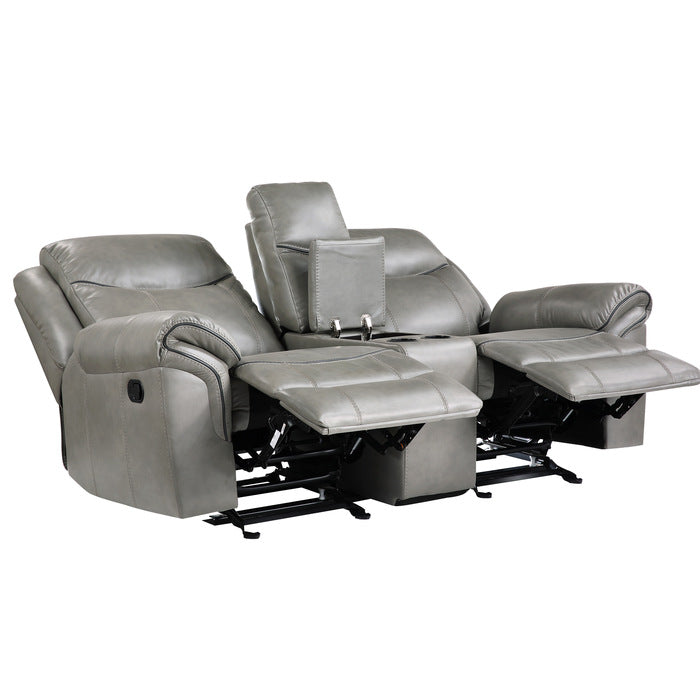 8206GRY-2 Double Glider Reclining Love Seat with Center Console, Receptacles and USB Ports - 8206GRY-2