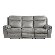 8206GRY-3 Double Reclining Sofa with Center Drop-Down Cup Holders, Receptacles, Hidden Drawer and USB Ports - 8206GRY-3