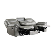 8206GRY-3 Double Reclining Sofa with Center Drop-Down Cup Holders, Receptacles, Hidden Drawer and USB Ports - 8206GRY-3