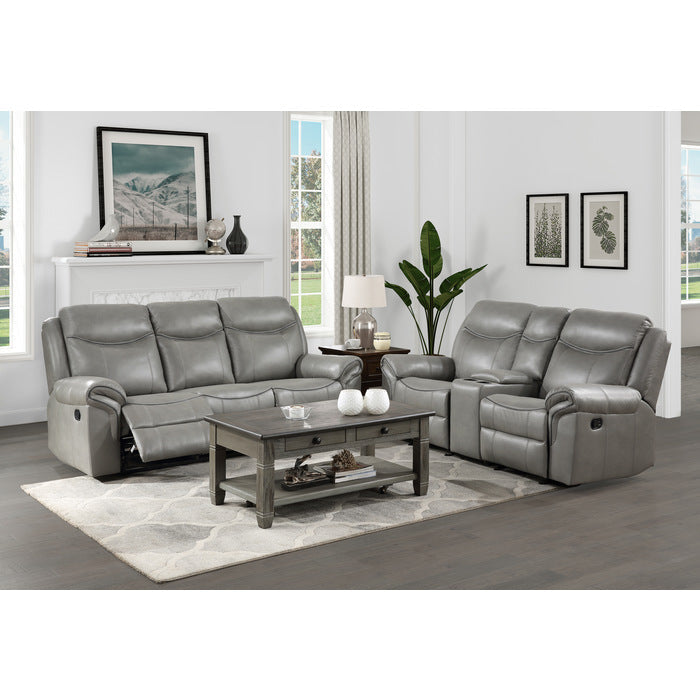 8206GRY-3 Double Reclining Sofa with Center Drop-Down Cup Holders, Receptacles, Hidden Drawer and USB Ports - 8206GRY-3