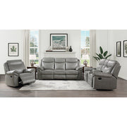 8206GRY-3 Double Reclining Sofa with Center Drop-Down Cup Holders, Receptacles, Hidden Drawer and USB Ports - 8206GRY-3