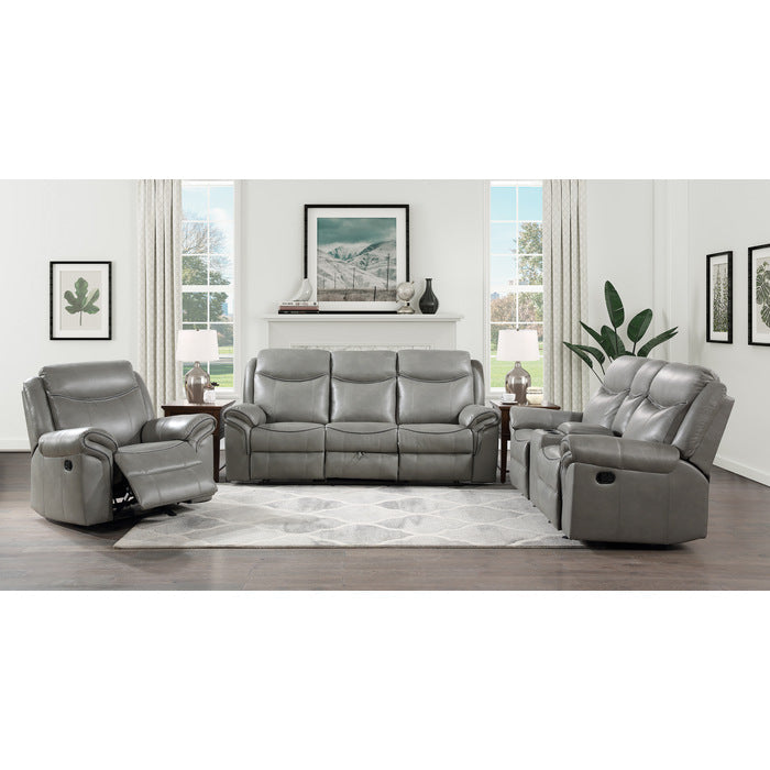 8206GRY-3 Double Reclining Sofa with Center Drop-Down Cup Holders, Receptacles, Hidden Drawer and USB Ports - 8206GRY-3