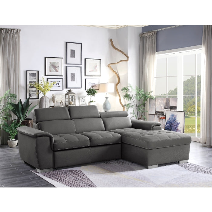 8228GY* (2)2-Piece Sectional with Adjustable Headrests, Pull-out Bed and Right Chaise with Hidden Storage - 8228GY*