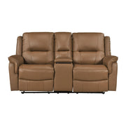 8301BRW-2PW Power Double Reclining Love Seat with Center Console, Hidden Arms Cup Holders, Charging Ports and Wireless Charger - 8301BRW-2PW