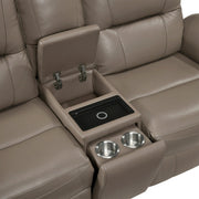 8301DTP-2PW Power Double Reclining Love Seat with Center Console, Hidden Arms Cup Holders, Charging Ports and Wireless Charger - 8301DTP-2PW