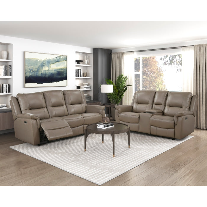 8301DTP-2PW Power Double Reclining Love Seat with Center Console, Hidden Arms Cup Holders, Charging Ports and Wireless Charger - 8301DTP-2PW