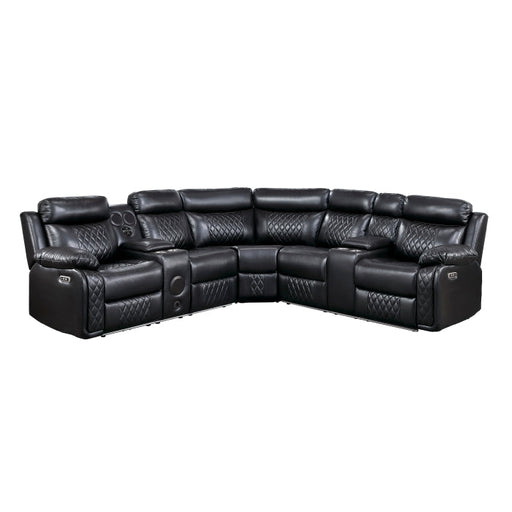 8315BLK*SCPW (3)3-Piece Power Reclining Sectional with Two Consoles, Speakers, Subwoofer, LED Lighting and  Charging Port - 8315BLK*SCPW