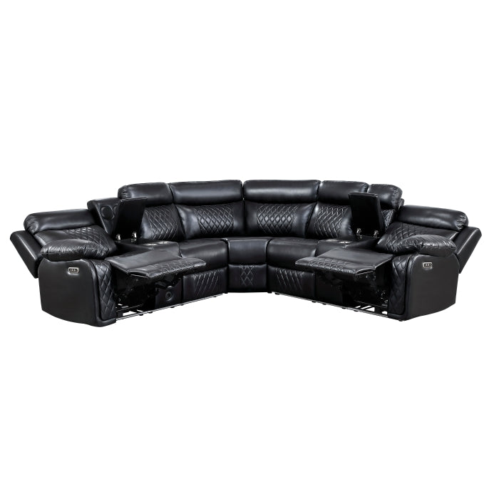 8315BLK*SCPW (3)3-Piece Power Reclining Sectional with Two Consoles, Speakers, Subwoofer, LED Lighting and  Charging Port - 8315BLK*SCPW