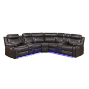 8315DBR*SCPW (3)3-Piece Power Reclining Sectional with Two Consoles, Speakers, Subwoofer, LED Lighting and  Charging Port - 8315DBR*SCPW