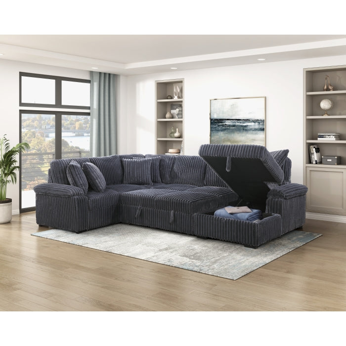 8317DGY*33LRC (3)3-Piece Sectional with Pull-out Bed, Right Side Chaise and Hidden Storage - 8317DGY*33LRC